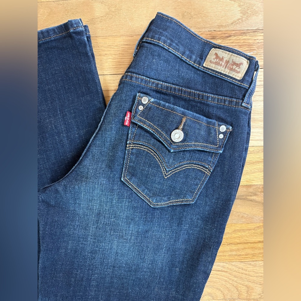 LEVI'S 505 Straight Leg Mid Rise Back Flap Whiskered Jeans WOMEN'S Size 2 M EUC